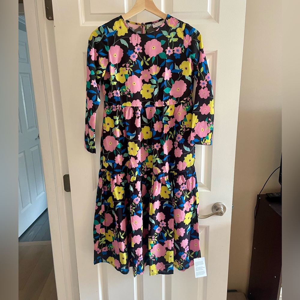 ASOS Design Long Sleeve Petite Floral Tiered Smock Midi Dress Size 0